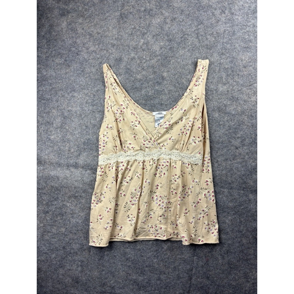 Old Navy Womans Size S V Neck Tank Babydoll Lace Cowgirl Western Floral Yellow